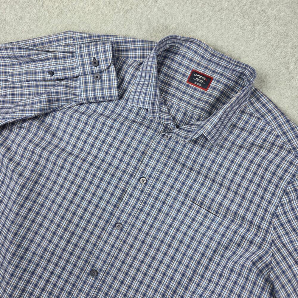 UNTUCKit Mens XXL Blue Plaid Long Sleeve Button Down Shirt Wrinkle Free